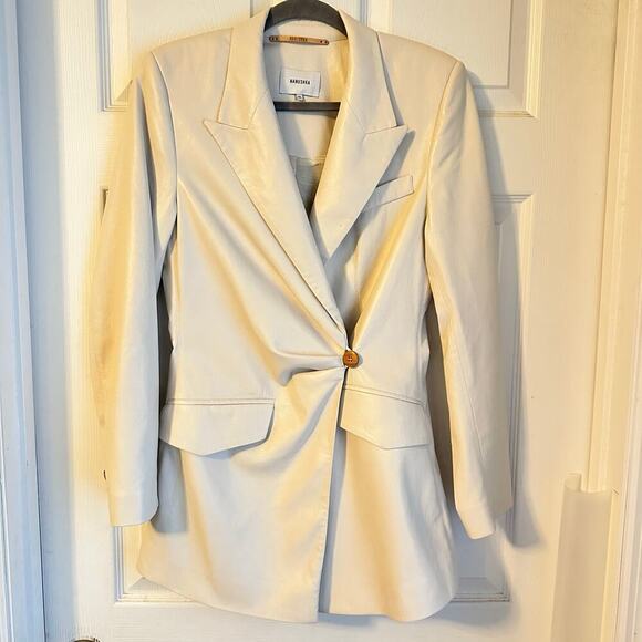 Nanushka Blair Side Button Vegan Leather Butter Soft Ivory Off White Blazer XS - Picture 1 of 10